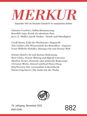 cover image of MERKUR Gegründet 1947 als Deutsche Zeitschrift für europäisches Denken--11/2022